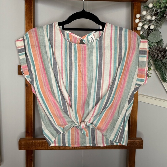 SHEIN Other - SHEIN Pink and Green Boxy Crop Blouse with Mandarin Collar